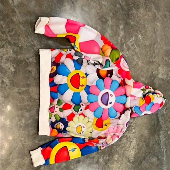 Authentic J Balvin xTakashi Murakami Hoodie Multicolor Floral-Emoji Hoodie uni - Picture 4 of 6
